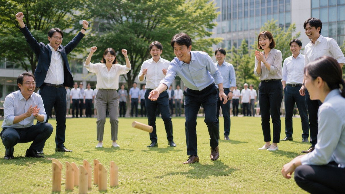 社内イベントでモルックに盛り上がる社員の皆さん